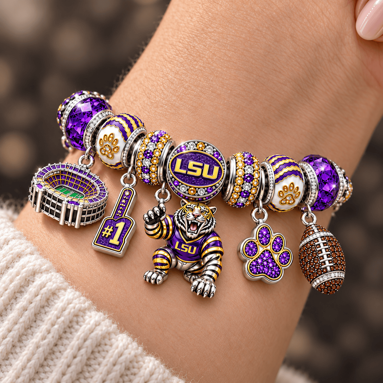 LSU Silver Charm Bracelet Set NTTB