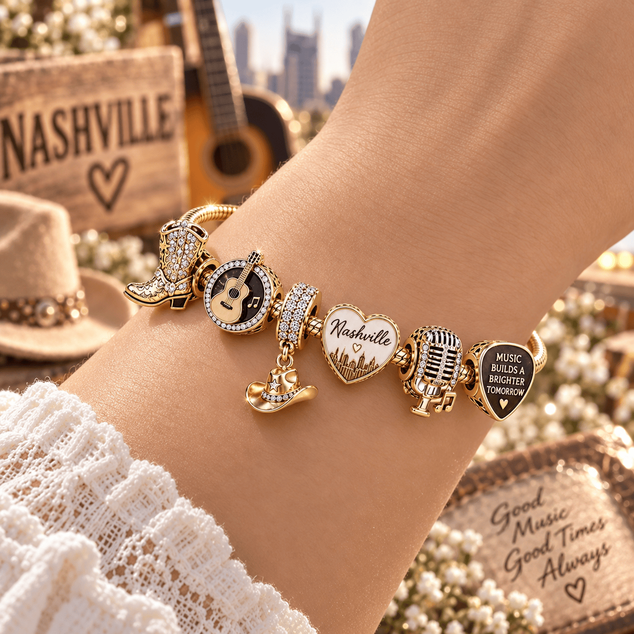 NVLS Gold Charm Bracelet Set TTN