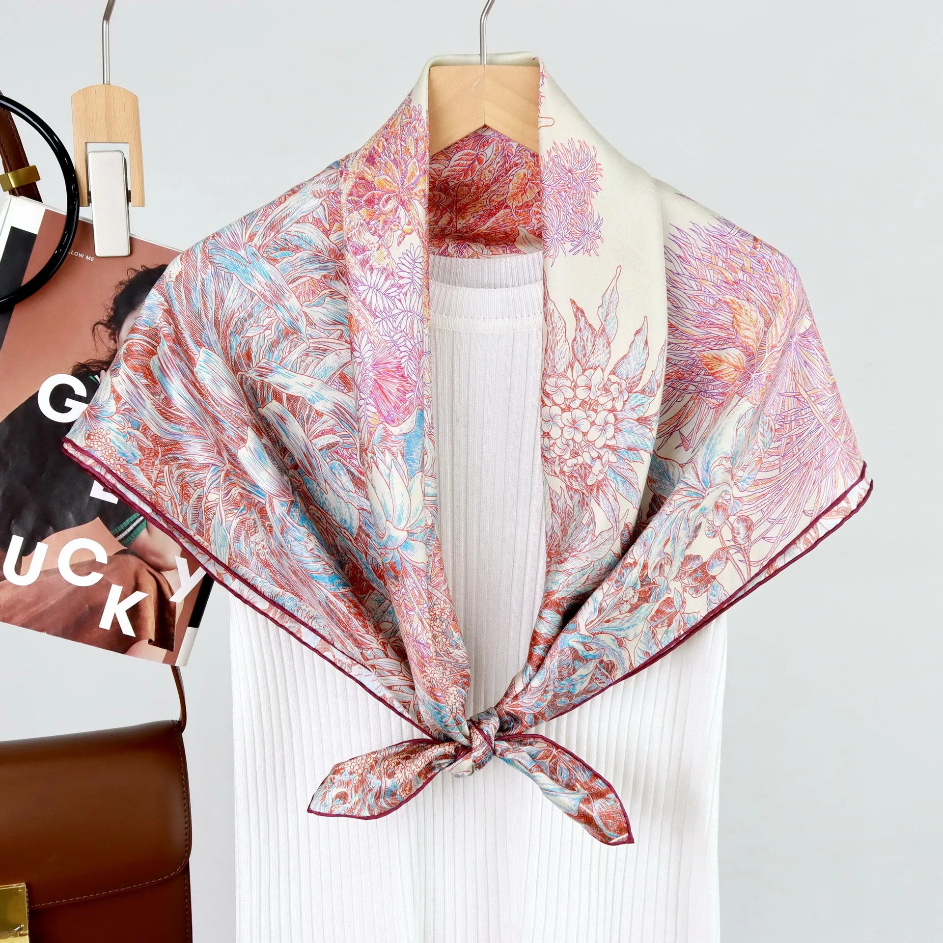 Pure Mulberry Scarf 90CM Luxury Designer Silk Scarfs Hand Rolled Shawls Square Bandanas Hijab Head Neck Accessories