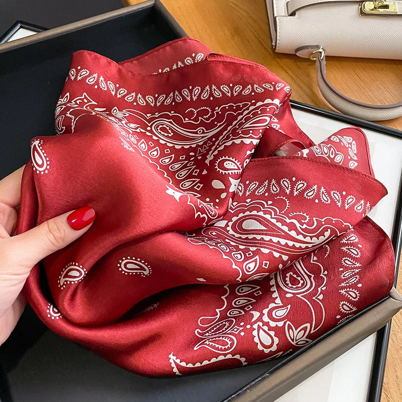 100% Natural Silk Bandana Women Square Scarves Spring Fashion Kerchief High Quality Mulberry Headband Luxury Paisley Hijab Shawl