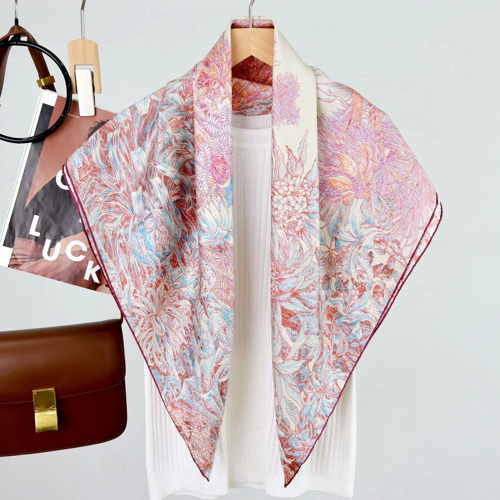 Pure Mulberry Scarf 90CM Luxury Designer Silk Scarfs Hand Rolled Shawls Square Bandanas Hijab Head Neck Accessories