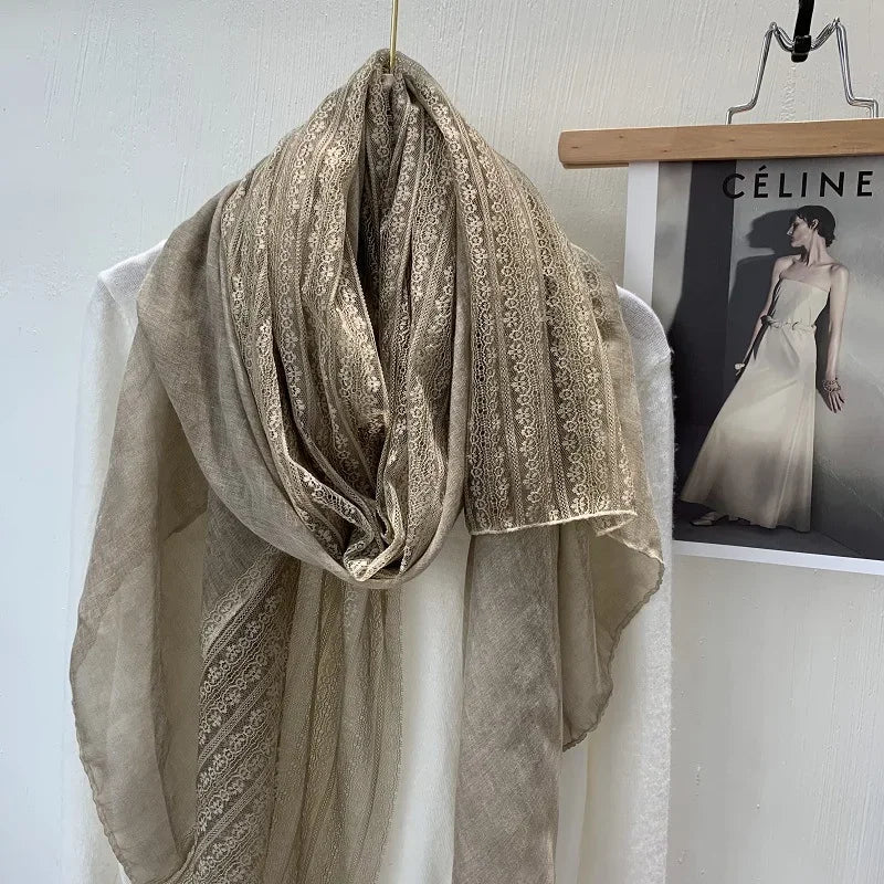 VREOVOR Gentle Lace Linen Thin Scarf Fashionable Women's Outerwear Shawl Early Spring and Summer Western Style Gift Soft